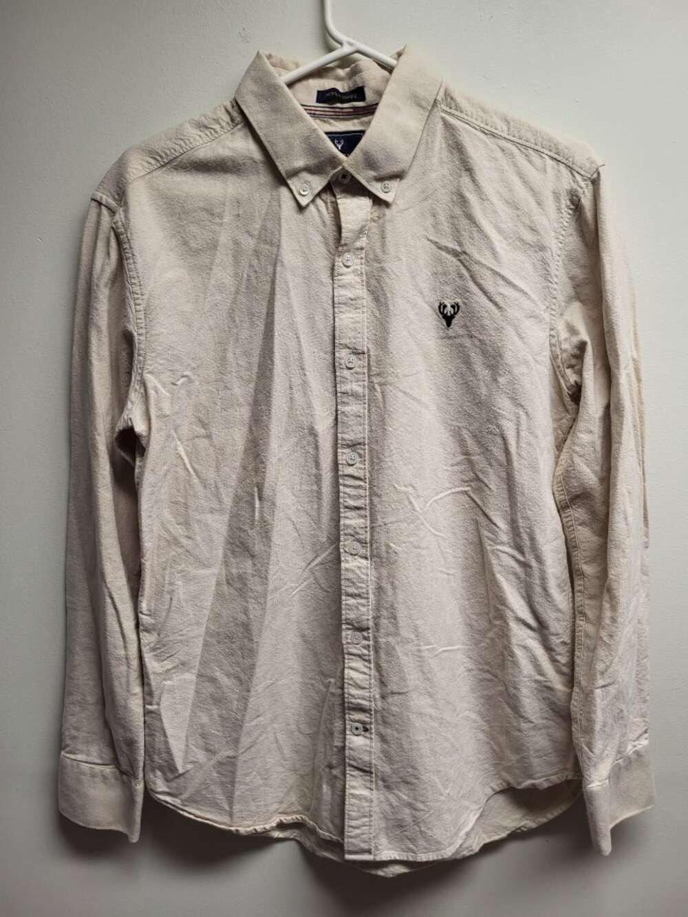 Scott Ellis Premium Oxford Modern Fit Beige Long Sleeve Button Down Shirt Medium